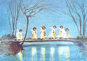 Postal Art Erica von Kager Angels Lanterns Stars Bridge River - Imagen 1 de 1