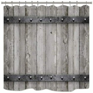 Rustic Farmhouse Wooden Vintage Shower Curtain Fabric Waterproof Bath Curtain - Picture 1 of 8