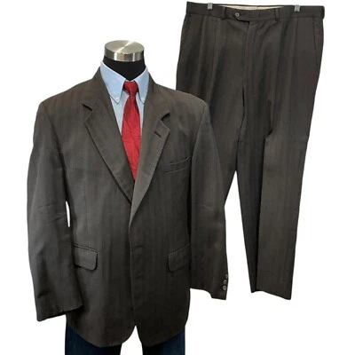 2 piezas Evan Picone Traje Chaqueta Abrigo Deportivo Blazer Pantalones Marrón Rayas 42R 36Wx29L Foto 1 de 4