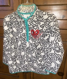 Girls Kids KEITH HARING x H&M Fleece 1/4 Zip Pullover-White/Black Doodle-US8-10Y - Picture 1 of 10