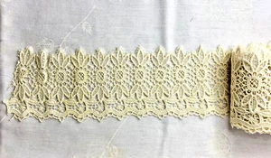 Cotton Lace 5.25 Yards X 3 .75" in Width Ivory Geometric Floral Leaf 3 Pieces - Picture 1 of 3
