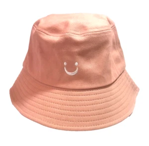 Women Pink Smiley Summer Fabric Casual Travel Strolling Bucket Hat - Picture 1 of 8
