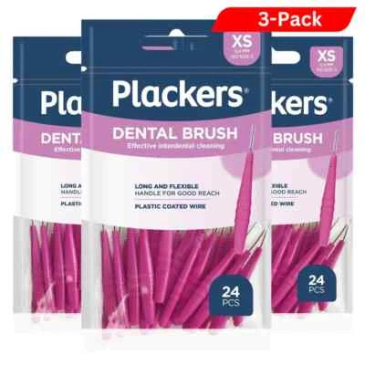 3 x Plackers Interdental Brush XS 0.4mm 24 pcs Pink Gap Brush A Flexible Handle - Image 1 of 2