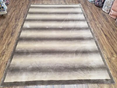 Vintage Safavieh Tibet Indian Rug 6x9 Nepal Carpet Handmade Striped Brown Beige - Image 1 of 4