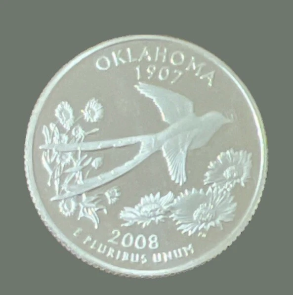 2008-S Silver Oklahoma State Quarter -  Proof  65 Lustrous Actual Coin - Image 1 of 2
