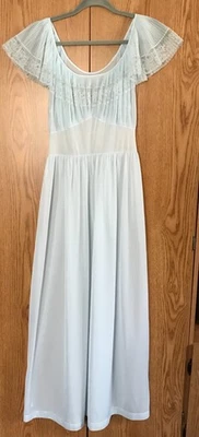 Vintage VAN RAALTE  SHEERIO Sz 34 BABY BLUE Long Nylon  Nightgown w/ Pleats EUC - Image 1 of 4