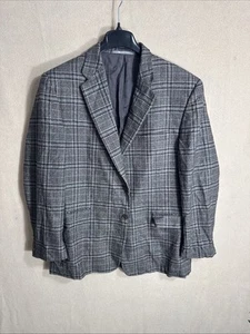 @@ Hickey Freeman Nordstrom Madison 44R Brown Blue Worsted Wool Windowpane Plaid - Picture 1 of 16