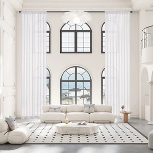 Cortina de gasa transparente blanca extra larga con lazo, hecha a medida de 11 pies de largo, L... - Imagen 1 de 6