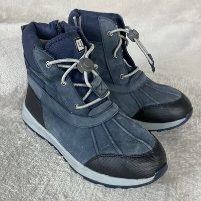 UGG Turlock Boots Boys Size 4 Blue Leather Waterproof Thinsulate Side Zip Toggle - Image 1 of 4