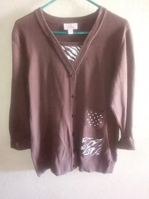 Cárdigan Suéter De Colección Quacker Factory Estampado Animal Acento Marrón Mediano Foto 1 de 4