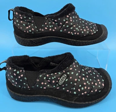 KEEN Howser II Girls Sz 2 Sneaker Slipper Black Polka Dots Fleece Lined Quilted - Image 1 of 4