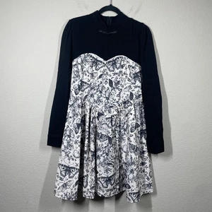 Dazy XL Vintage Inspired Toile Dress Black White Butterfly Print Long Sleeves - Picture 1 of 9