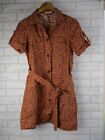 Marcs Womens Shirt Dress Linen Orange Brown Leopard Print 10 Button Front