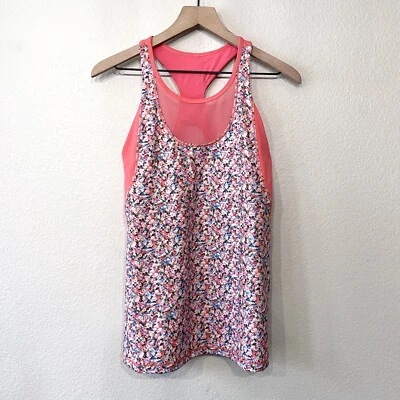 Camiseta sin mangas Lululemon para mujer 12 malla floral With Me espalda cruzada rosa melón Foto 1 de 4