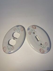 Vintage Light Switch Covers Cottage Core Floral Lot of 2 Oval Plate Covers