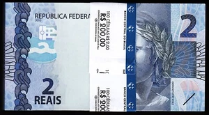 Brazil 2 Reais 2010 (2023),UNC, ½ BUNDLE, Pack 50 PCS,Consecutive,P-252 New Sign - Picture 1 of 5