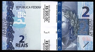 Brazil 2 Reais 2010 (2023),UNC, ½ BUNDLE, Pack 50 PCS,Consecutive,P-252 New Sign - Image 1 of 4