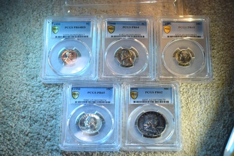 1950 US SILVER PROOF SET PCGS CERTIFIED PROOF SET PF-64RED/64/65/65/62!   #450 Cover
