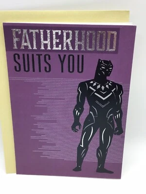 Tarjeta Hallmark Día del Padre CUALQUIER PAPÁ PANTERA NEGRA La paternidad te adapta MARVEL 5x7 Foto 1 de 3