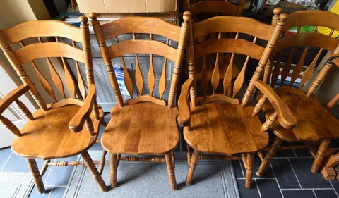 Set of Six (6) Vintage Country Dining Room Chairs Made in Yugoslavia Cover