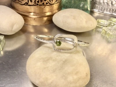 Genuine 925 Sterling Silver Peridot Gemstone Clasp Bangle With Brushed Finish - Image 1 of 4