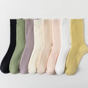 8 Pairs Women Cotton Striped Mid Calf Tube Socks Sports Stretch Elastic Socks - Picture 1 of 21