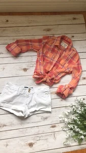 Aeropostale womens Small plaid button Down shirt long sleeve blue Pink - Bild 1 von 4