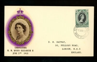 Postal History Pitcairn Islands #19 FDC QEII Queen Elizabeth Coronation 1953 - Image 1 of 2