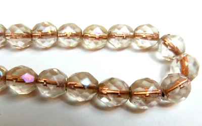 25 Pcs ~ CRYSTAL COPPER AB ~ 8mm ROUND FACETED ~ FIRE POLISH GLASS BEADS - Image 1 of 2