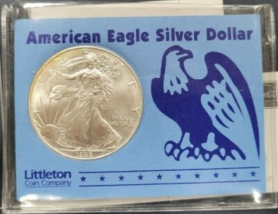 1998 USA American Silver Eagle $1 1oz .999 Fine Silver in Littleton Envelope - Image 1 of 2