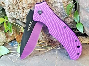 Ladies Black Purple Folding Pocket Knife With Fire Starter Camping Hunting EDC - Picture 1 of 12