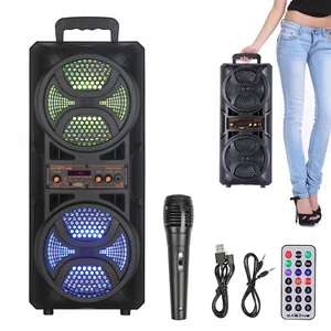 Dual 6.5" Party Portable Bluetooth Speaker Heavy Bass Sound Remote FM LED Light - Picture 1 of 17