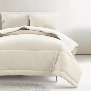 Full/Queen Soft Lightweight Reversible Quilted Comforter Set in White/Beige - Picture 1 of 3