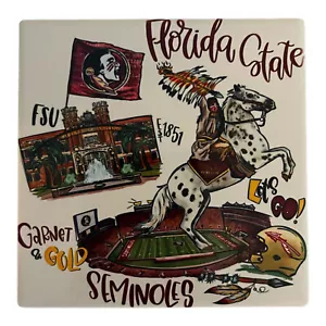 Handmade 4 in Ceramic Square Coaster “SEMINOLES” Football~Stadium~Florida~Indian - Picture 1 of 1