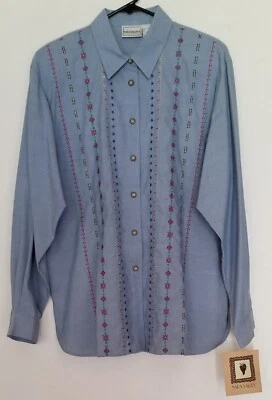 Napa Valley Feminino Azul Manga Longa Tamanho GRANDE Bordado Multicolorido Botão para Cima  - Imagem 1 de 4