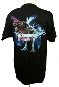 New NEFF Megaforce Mens Large Black T-Shirt Graphic Dinosaur T-Rex M5 - Foto 1 di 8