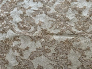 Vintage Gold Wheat Chenille Jacquard Upholstery Fabric Floral Acanthus Leaf - Picture 1 of 8