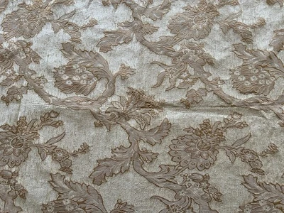 Vintage Gold Wheat Chenille Jacquard Upholstery Fabric Floral Acanthus Leaf - Image 1 of 4