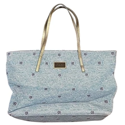 Lilly Pulitzer Resort 托特包 Shorely 蓝色金色肩带包 GUC 18x14x6 — 第 1/4 张图片