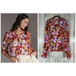 Maeve Anthropologie Cropped Button Up Blouse Size 3X Floral Multicolor Modal - Picture 1 of 10