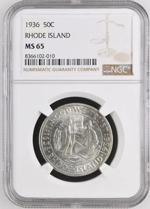 1936 - Rhode Island Commemorative Silver Half Dollar - NGC MS65 - Picture 1 of 2