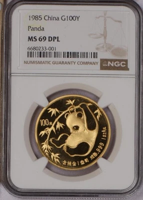 Gold Panda 1985 1 oz. 100 yuanes NGC MS69 DPL (prooflike profundo) Foto 1 de 2