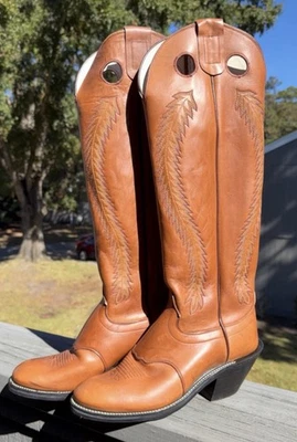 Botas Olathe Tall Top Buckaroo Cowboy Western Joelho Marrom Masculino Tamanho 8 D Fabricado nos EUA - Imagem 1 de 4