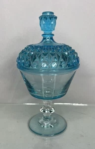 STUNNING! VTG! Ice blue Aqua Glass covered candy/ Trinket dish W Lid - Picture 1 of 8