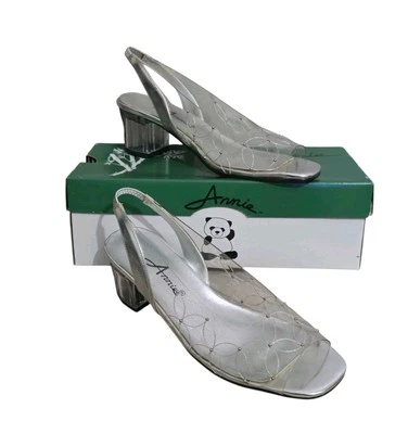 Туфли на блочных каблуках с открытым носком Annie Bonnie 3302 серебристые прозрачные 7,5 N - Изображение 1 из 4