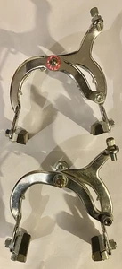 PAIR FRONT & REAR  CALIPER BRAKES ROAD RETRO CHROME SILVER FOR STEEL RIMS - Picture 1 of 6