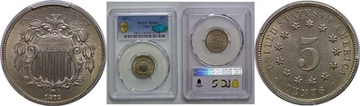 1873 Open 3   Shield Nickel   PCGS MS-64  CAC - Image 1 of 3
