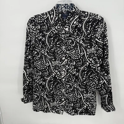 Blusa Westbound Mujer XL Negra Blanca Paisley Botón Frontal Algodón Sin Arrugas Foto 1 de 4