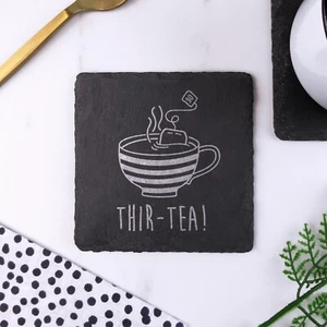 Engraved Square Slate Coaster THIR-TEA Design 30th Birthday Gift Brother Son - Picture 1 of 18