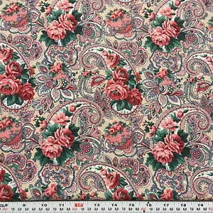 Vintage Joan Messmore Cranston Paisley & Florals Cotton Fabric Remnant 15" x 43" - Picture 1 of 2